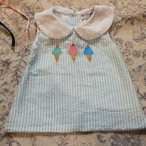 Smockingbird Striped Dress with Ice Cream Embroidery